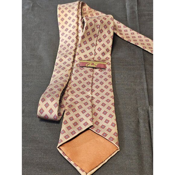 Vintage Arnie Men's Silk Tie With Geometric Pattern In Tan & Red - Picture 4 of 9
